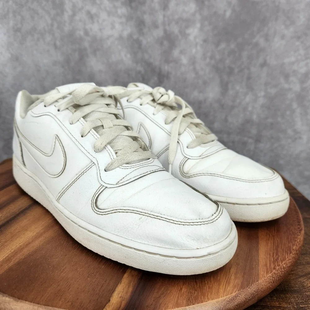 Nike Ebernon Basketball‎ Shoes Mens 11 Triple White Leather Low Top Sneakers